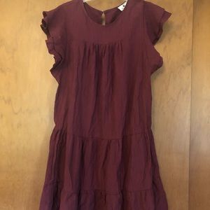 NWOT womens burgundy ruffle dress, L